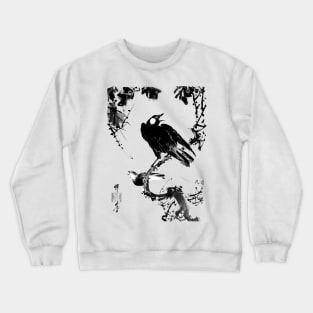 Birds on a branch singing, Japanese brush painting Crewneck Sweatshirt